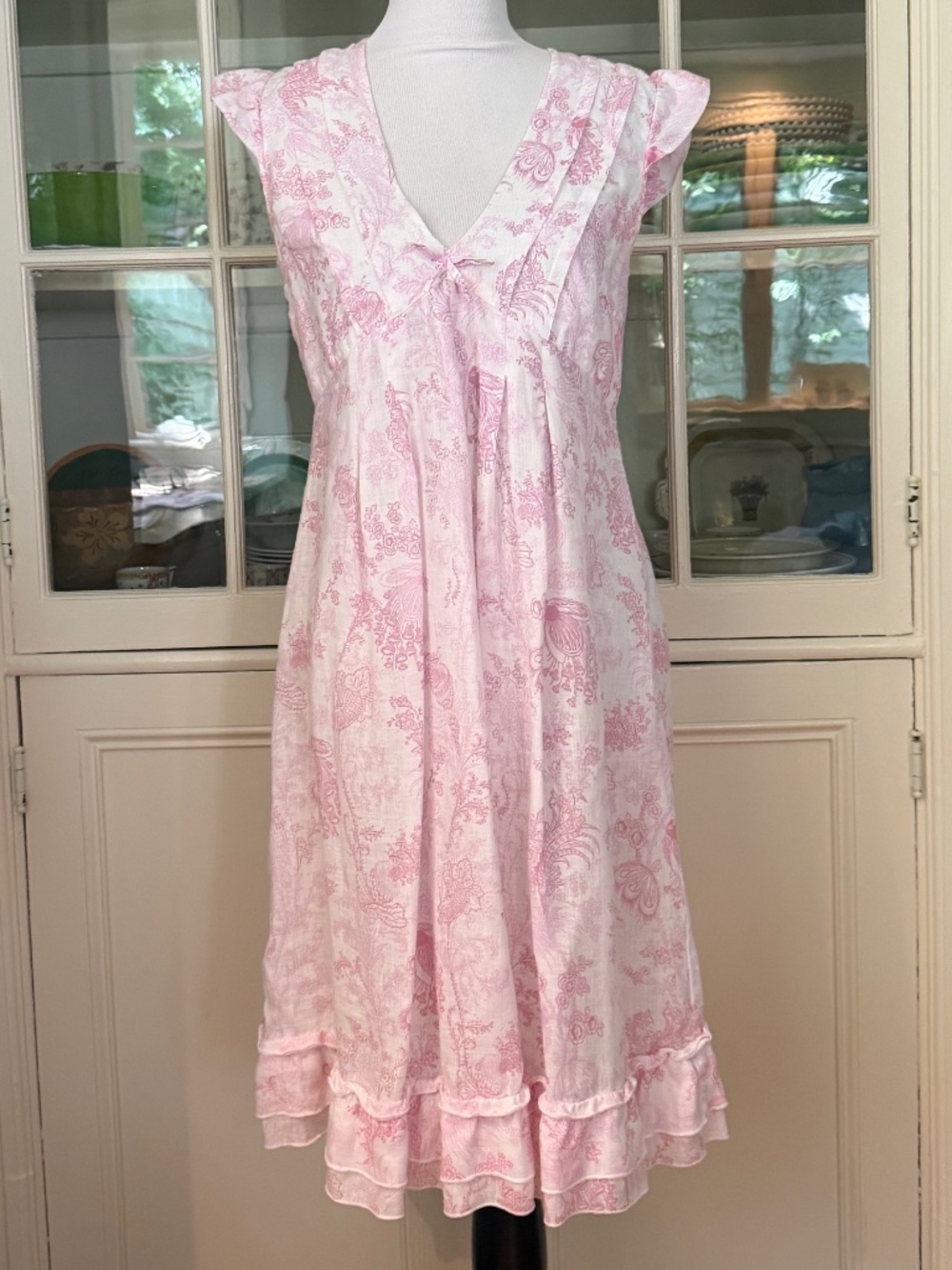120% Lino Pink Toile Linen Dress, Size 6-8/EU 44, Italian Linen